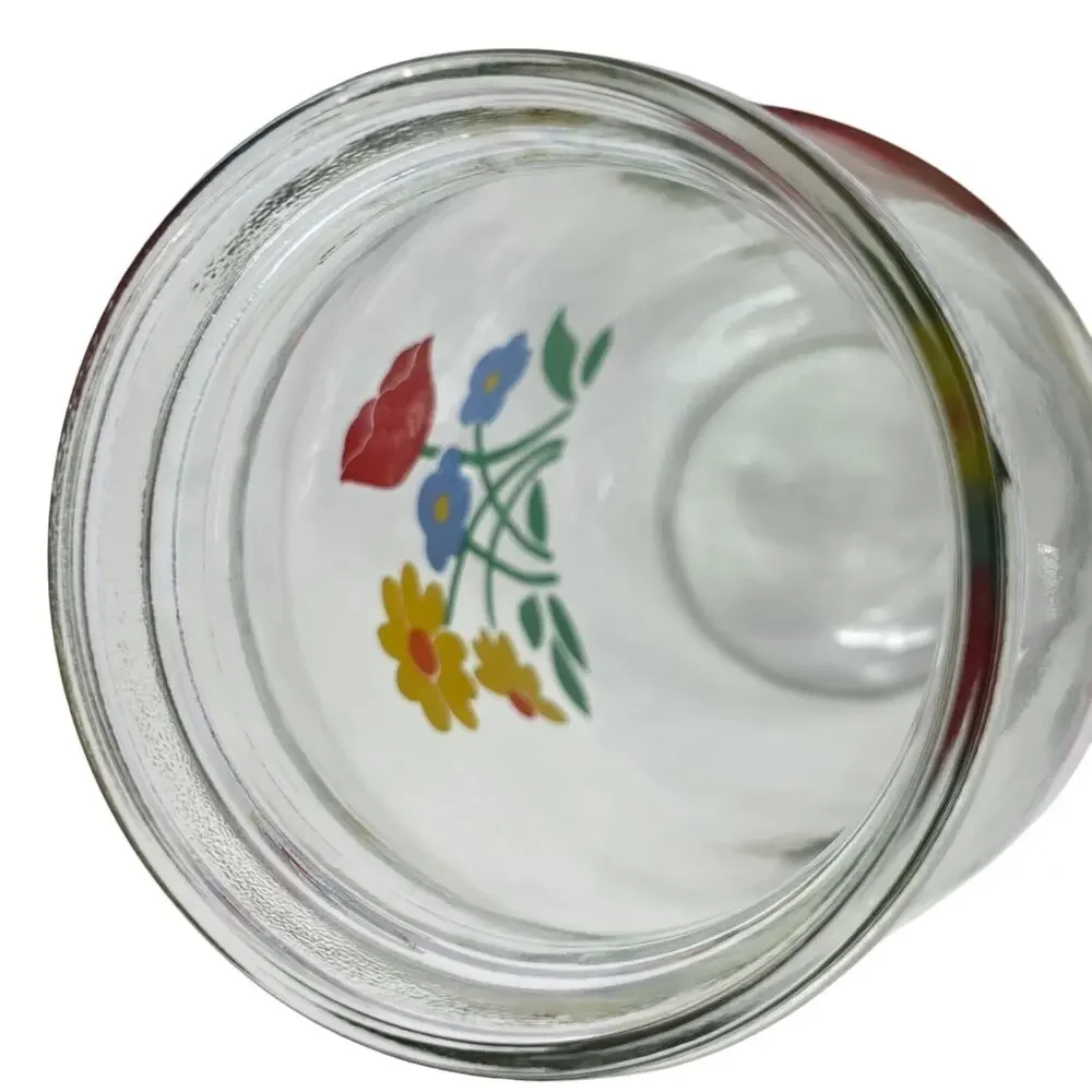 Vintage Carlton Glass Floral Canister Set 3 Red Lid Kitchen Storage Jars 80s